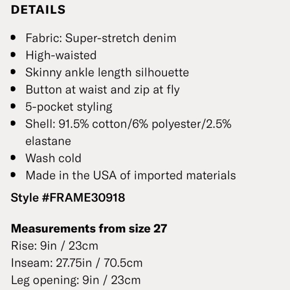 NWOT FRAME Le High Skinny Denim Film Noir Size 28 - Picture 8 of 8
